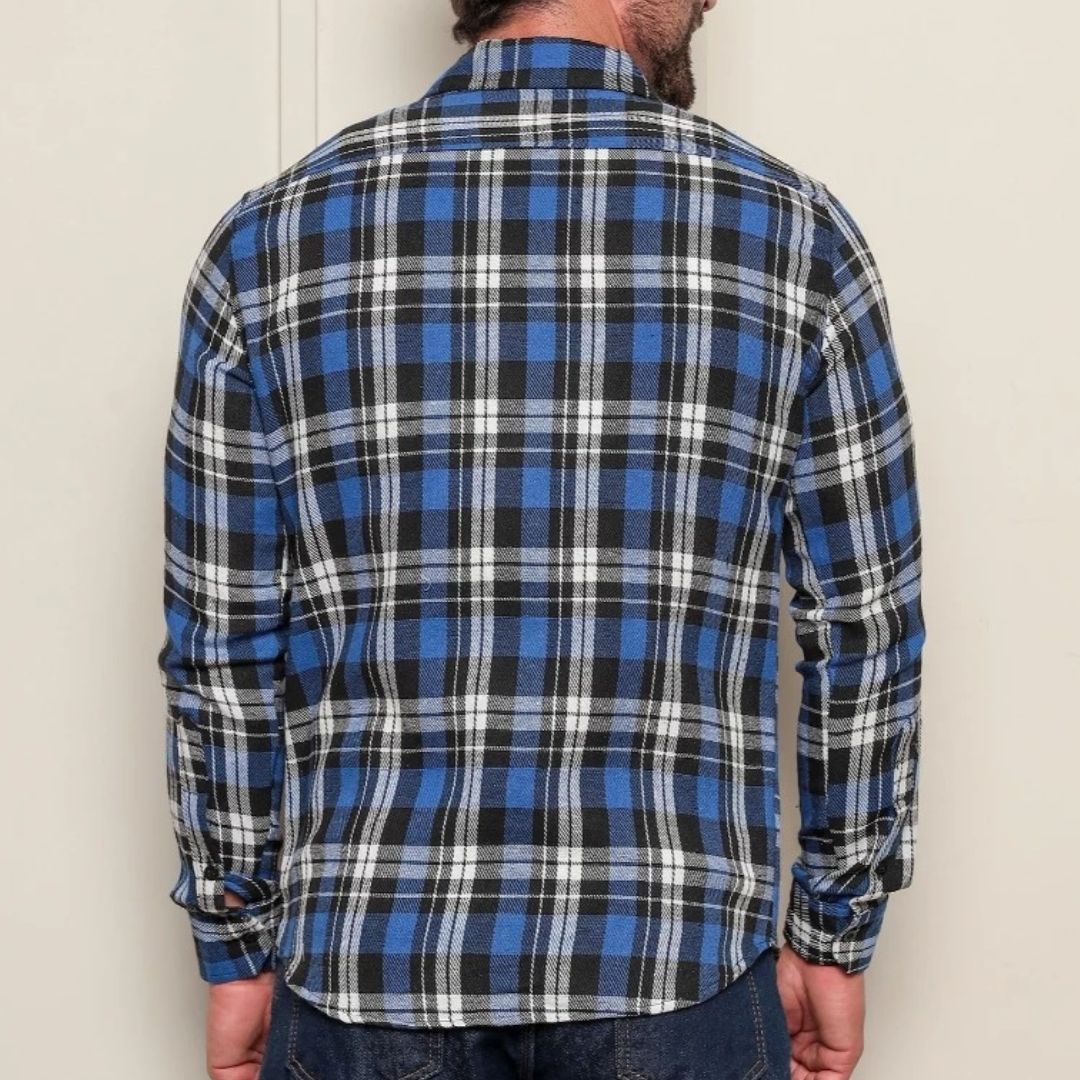 Camisa Xadrez Flanelada Masculina Manga Longa Azul