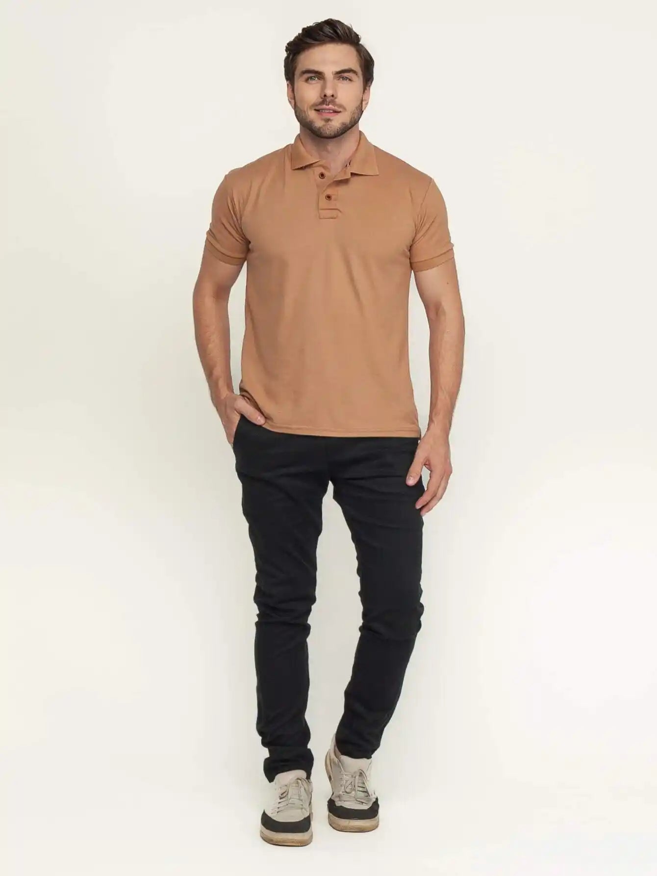 Camisa Polo Masculina Manga Curta Caramelo