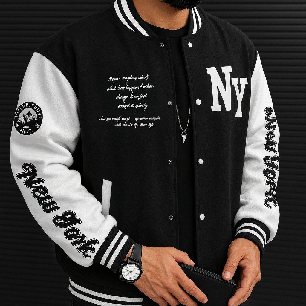 Jaqueta Masculina Varsity Baseball NY Preto