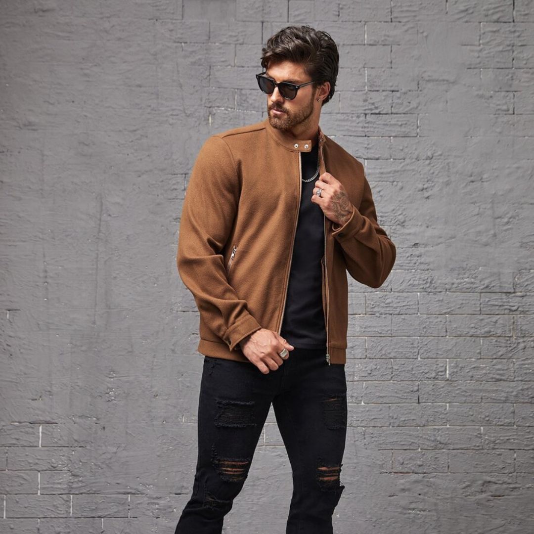Jaqueta Masculina de Zíper Marrom Basic