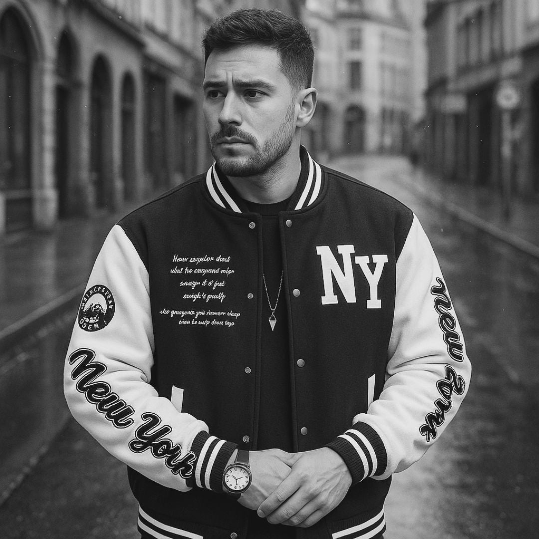 Jaqueta Masculina Varsity Baseball NY Preto