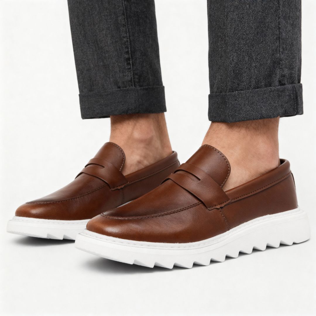 Mocassim Masculino Marrom Sola Alta Tratorado Loafer