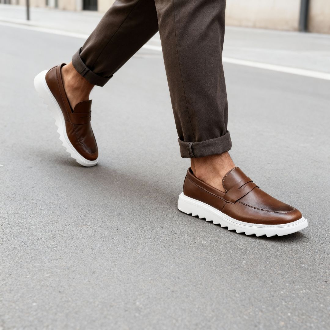 Mocassim Masculino Marrom Sola Alta Tratorado Loafer