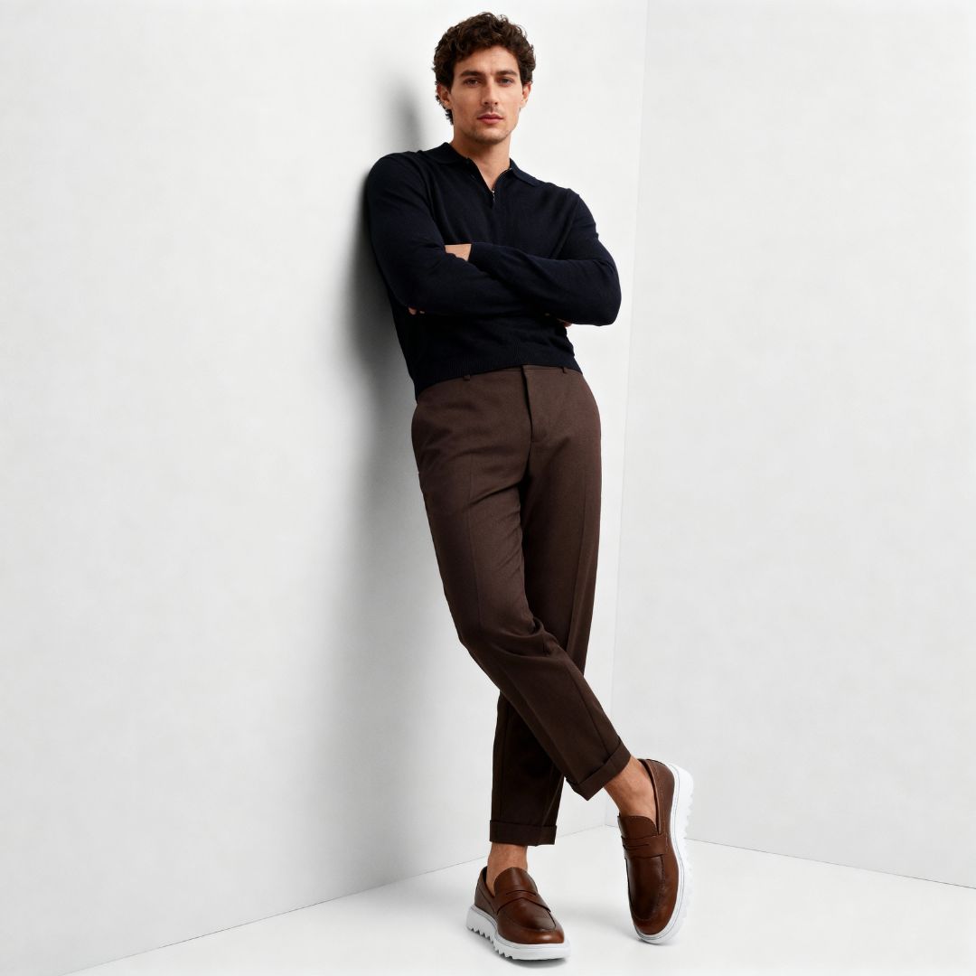 Mocassim Masculino Marrom Sola Alta Tratorado Loafer